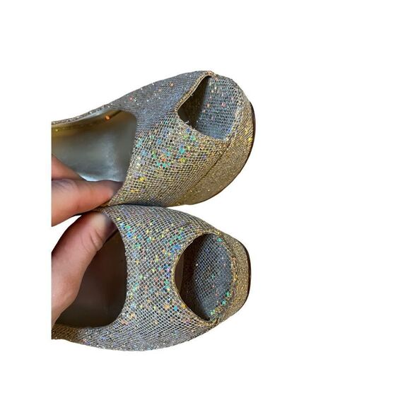 Stuart Weitzman Vevey Gold Glitter Platform Heels Slingback size 8.5 - Picture 6 of 14